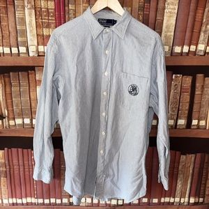 Polo Ralph Lauren Oxford PRL Crest Shirt Men‎ M Blue White Pinstripe Lon…